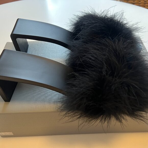 Balenciaga Boudoir Black Feather Open Toe Slippers/Mules, Size EU39 - Picture 3 of 12
